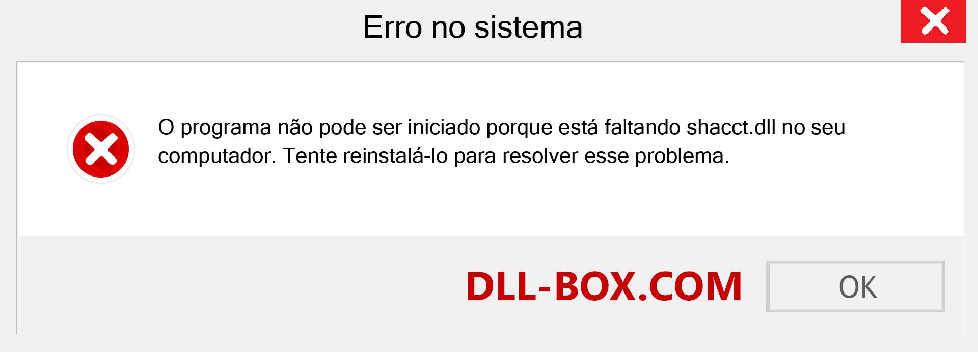 Arquivo shacct.dll ausente ?. Download para Windows 7, 8, 10 - Correção de erro ausente shacct dll no Windows, fotos, imagens